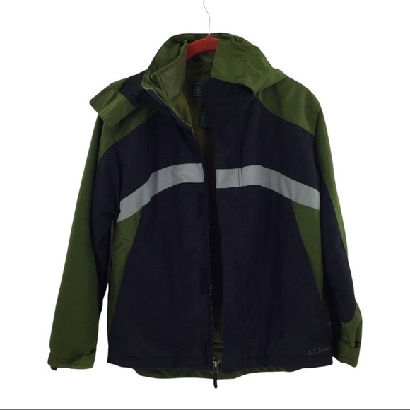 L.L. Bean Boys Green and Blue Two in One Fleece Lined Jacket M 10 - 12 - Picture 1 of 16